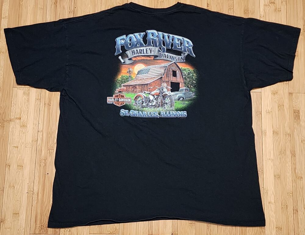Harley Davidson Short Sleeve T-Shirt Mens XXXL Black Fox River Skull Barn Biker